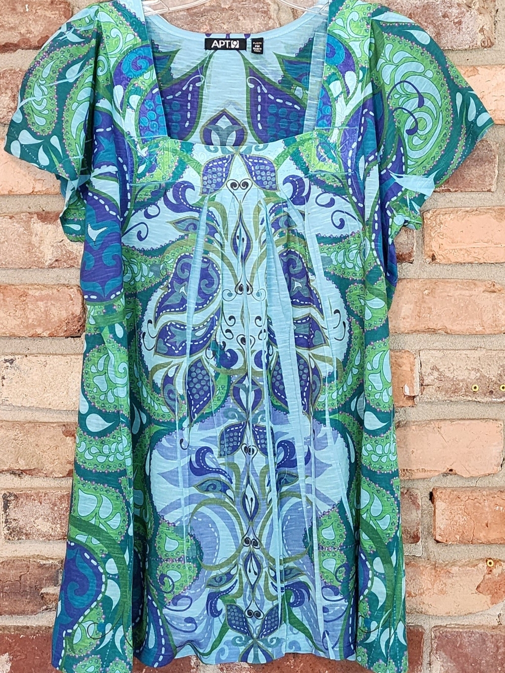 APT. 9 Blue & Green Paisley Flutter Sleeve Top PM